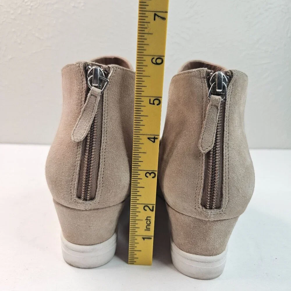 Paolo Linea Wedge Sneaker 10.5 Tan Suede Minimalist Perferated Casual Shoe Boots